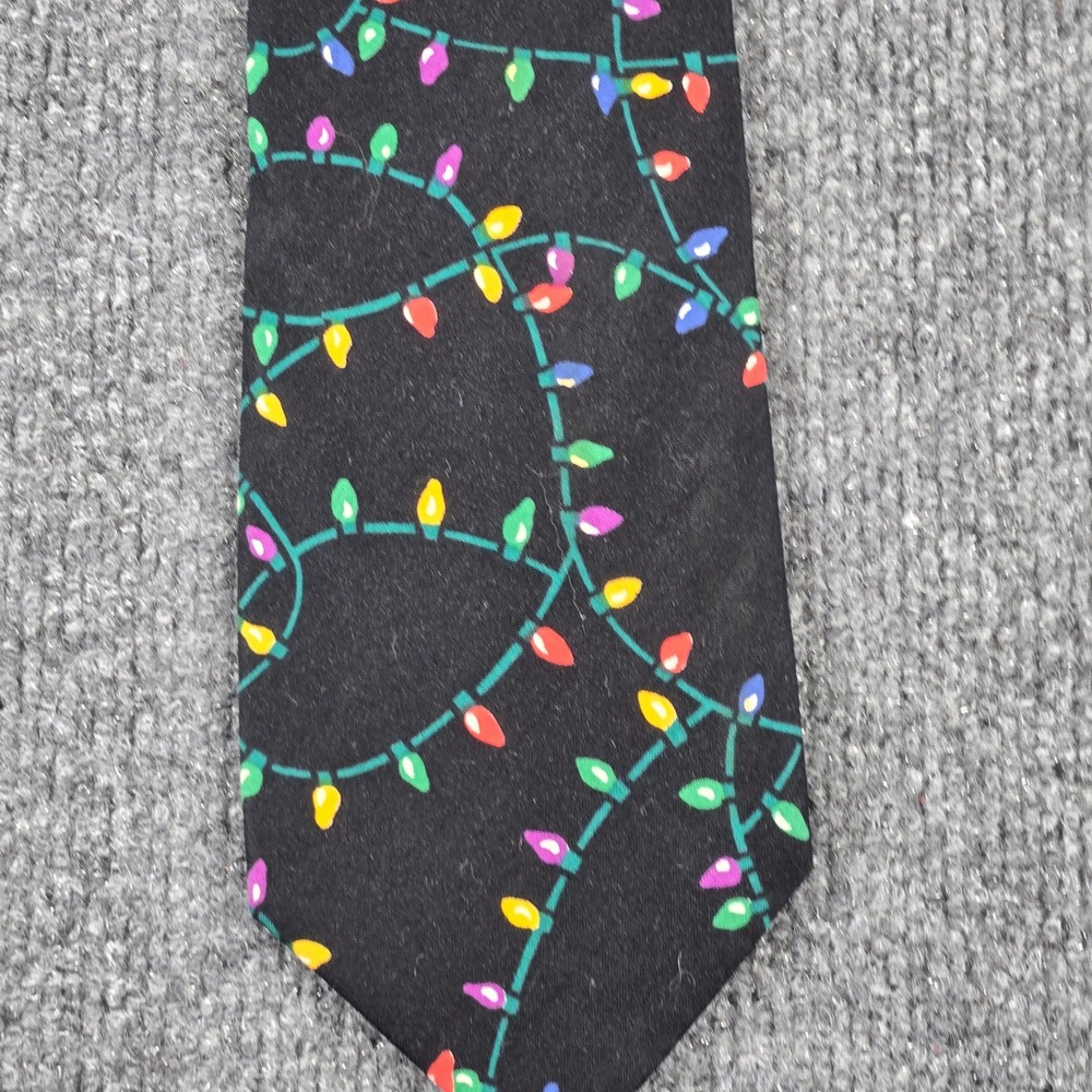 Britches Great Outdoors Christmas Lights Tie Mens Black Cotton Holiday Necktie